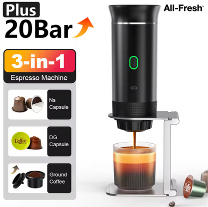 All-Fresh™ Wireless Electric Portable Coffee Machine 3 in 1 Capsule Powder Espresso Maker Black